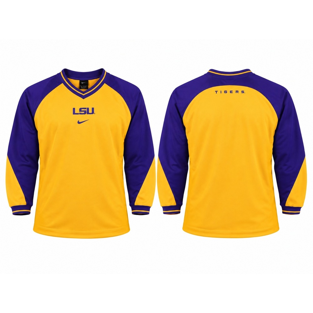 Vintage Nike Center Swoosh Team LSU Tigers Long Sleeve Warm Up Shirt Mens XL